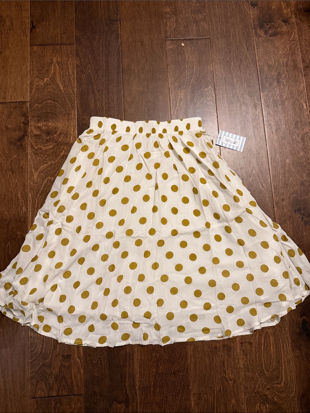 Women’s White Polka Dot Midi Skirt with Gold Dots